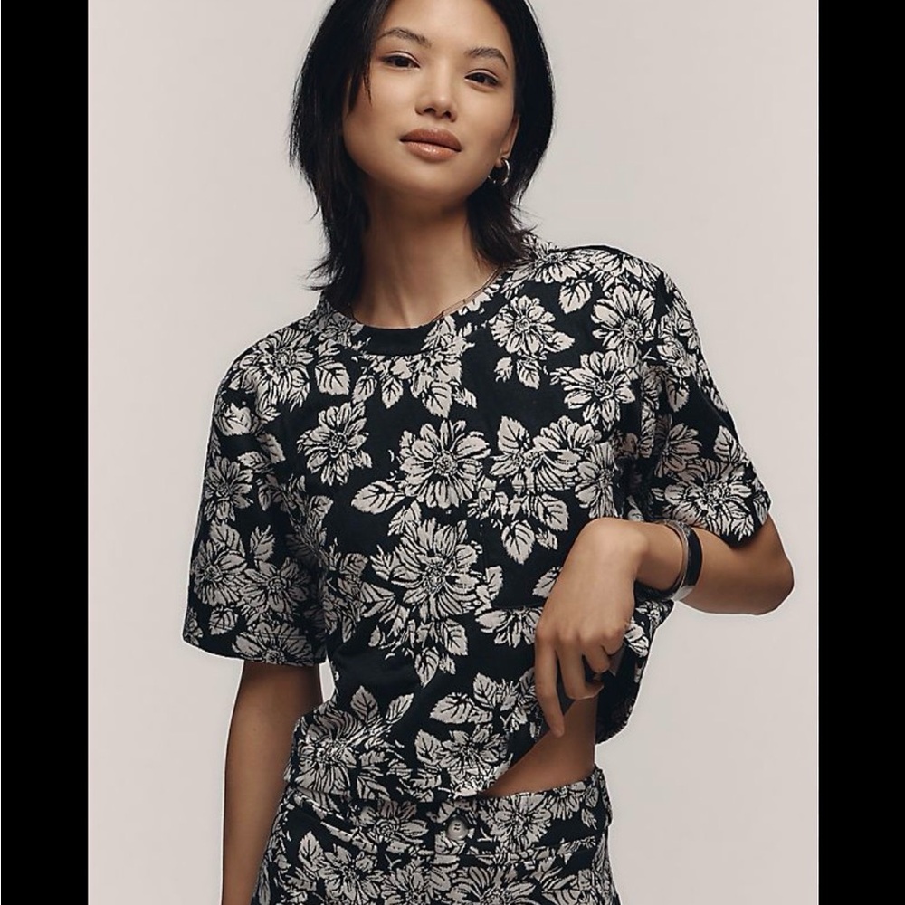 Maeve floral knit boxy tee top print Anthropologie
